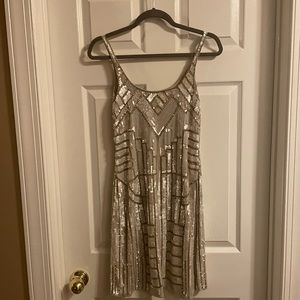 Adrianna Papell Champagne Sequined Mini Dress